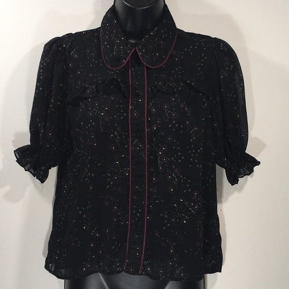 Zara Tops - Zara Woman's Black Short Sleeve Floral Blouse